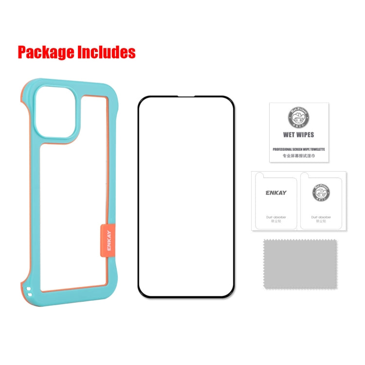 For iPhone 13 ENKAY Frameless Hollow PC Case + Glass Film(White) by ENKAY