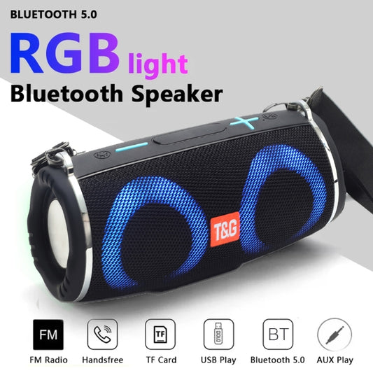 T&G TG642 RGB Light Waterproof Portable Bluetooth Speaker Support FM / TF Card(Blue) by T&G