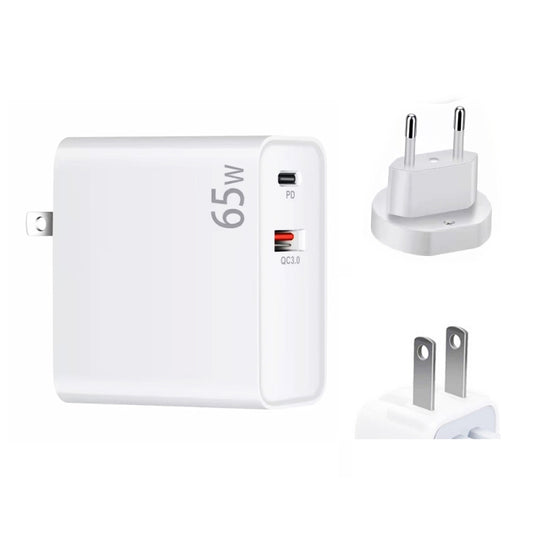 PD-65W USB-C / Type-C + QC3. 0 USB Laptop Charging Adapter + 2m USB-C / Type-C to USB-C / Type-C Data Cable Set, EU Plug / US Plug(White) by buy2fix