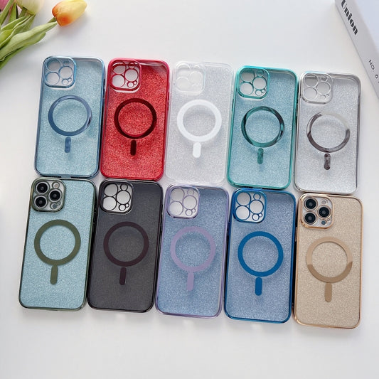 For iPhone 14 Pro Plating Magsafe Glitter Phone Case(Dark Green) by buy2fix