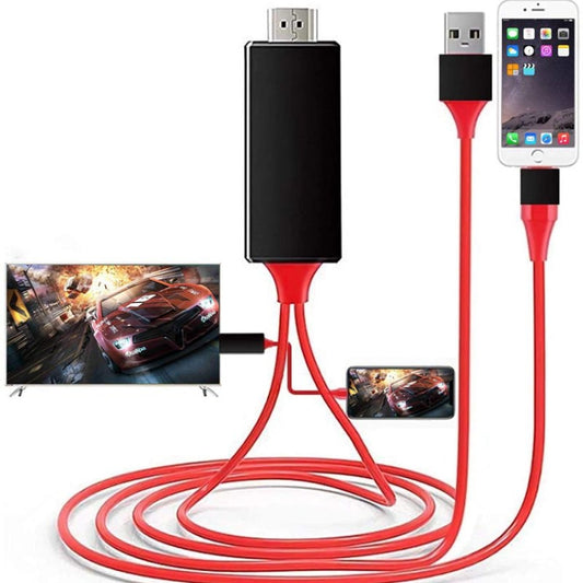 2m 1080P 8 Pin to HDMI Adapter Cable, Compatible with iPhone to HDMI Adapter(Red) by buy2fix