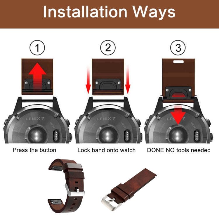 For Garmin Fenix 3 Sapphire 26mm Leather Steel Buckle Watch Band(Brown) by buy2fix