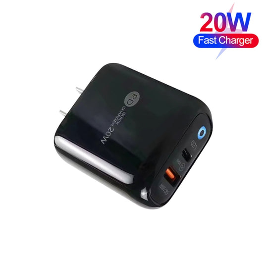 PD04 PD20W Type-C + QC18W USB Mobile Phone Charger with LED Indicator, US Plug(Black) by buy2fix