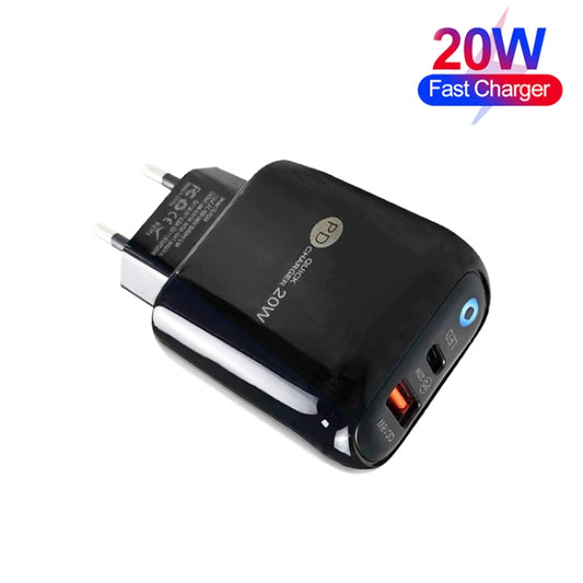 PD04 Type-C + USB Mobile Phone Charger with USB to 8 Pin Cable, EU Plug(Black) by buy2fix