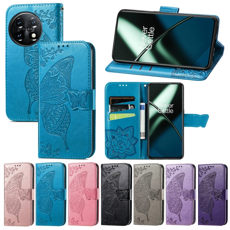 For OnePlus 11 Butterfly Love Flower Embossed Flip Leather Phone Case(Black) by buy2fix