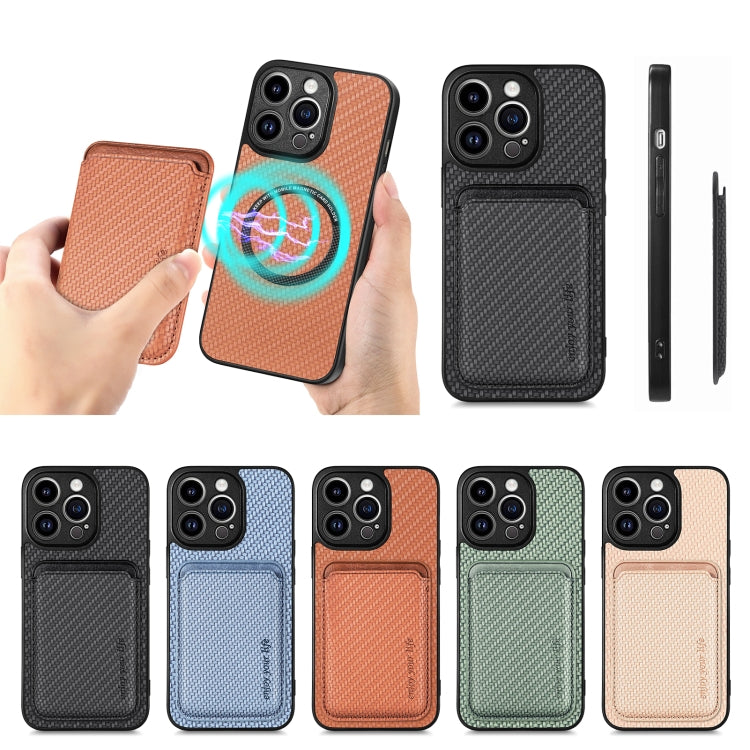 For iPhone 13 Pro Carbon Fiber Leather Card Magsafe Magnetic Phone Case(Blue) by buy2fix