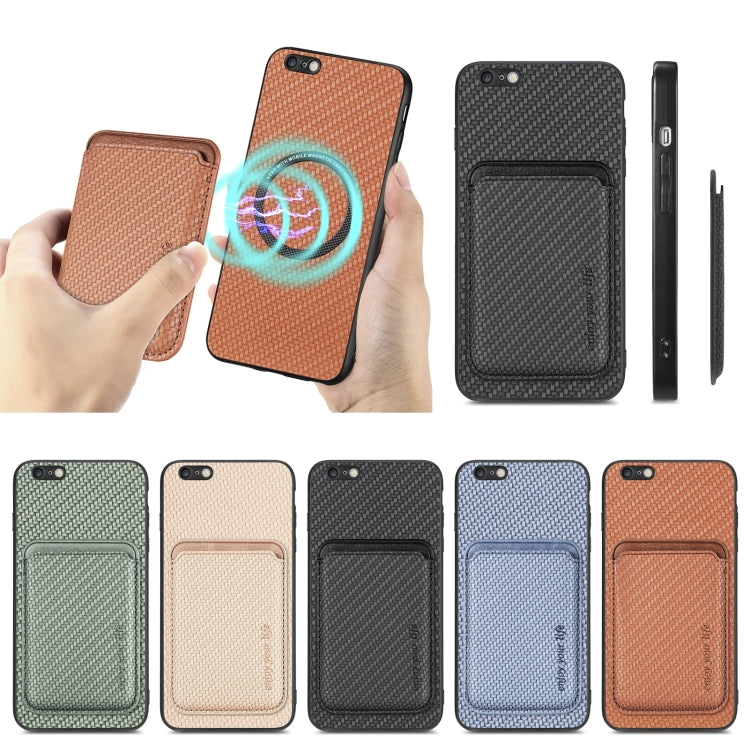 For iPhone 6 / 6s Carbon Fiber Leather Card Magsafe Magnetic Phone Case(Brown) by buy2fix