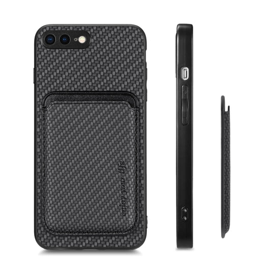 For iPhone SE 2022 / 2020 / 7 / 8 Carbon Fiber Leather Card Magsafe Magnetic Phone Case(Black) by buy2fix