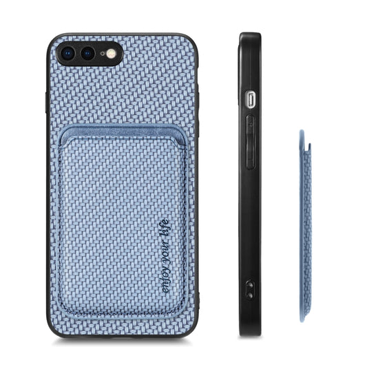 For iPhone SE 2022 / 2020 / 7 / 8 Carbon Fiber Leather Card Magsafe Magnetic Phone Case(Blue) by buy2fix