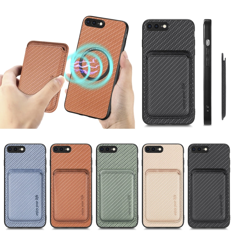 For iPhone SE 2022 / 2020 / 7 / 8 Carbon Fiber Leather Card Magsafe Magnetic Phone Case(Black) by buy2fix