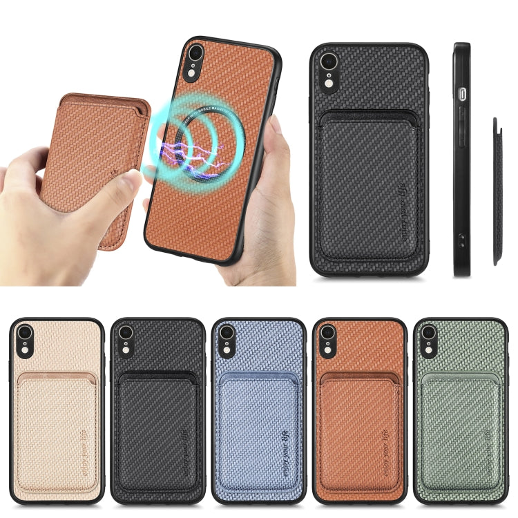 For iPhone XR Carbon Fiber Leather Card Magsafe Magnetic Phone Case(Brown) by buy2fix