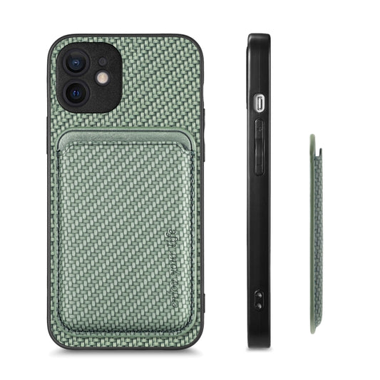 For iPhone 12 mini Carbon Fiber Leather Card Magsafe Magnetic Phone Case(Green) by buy2fix