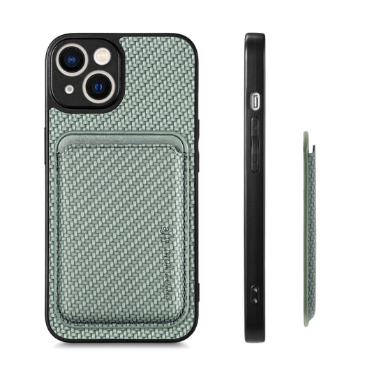 For iPhone 14 Pro Max Carbon Fiber Leather Card Magsafe Magnetic Phone Case(Green) by buy2fix