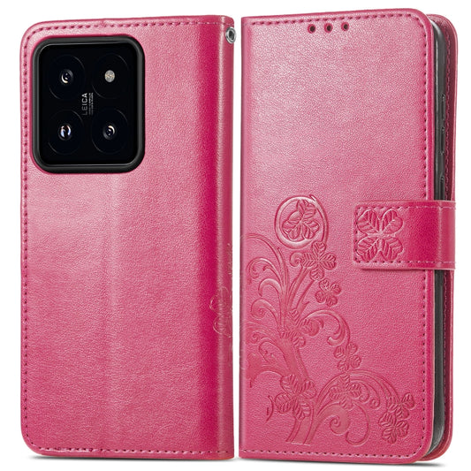 For Xiaomi 14 Pro Four-leaf Clasp Embossed Leather Phone Case(Magenta) by buy2fix