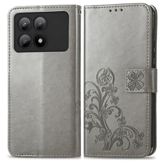 For Xiaomi Redmi K70E Four-leaf Clasp Embossed Leather Phone Case(Gray) by buy2fix