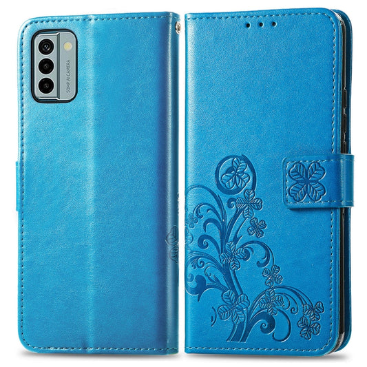 For Nokia G22 Four-leaf Clasp Embossed Buckle Leather Phone Case(Blue) by buy2fix