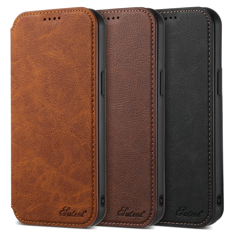 For iPhone 14 Pro Suteni J06 Retro Matte Litchi Texture Leather Magnetic Magsafe Phone Case(Brown) by Suteni