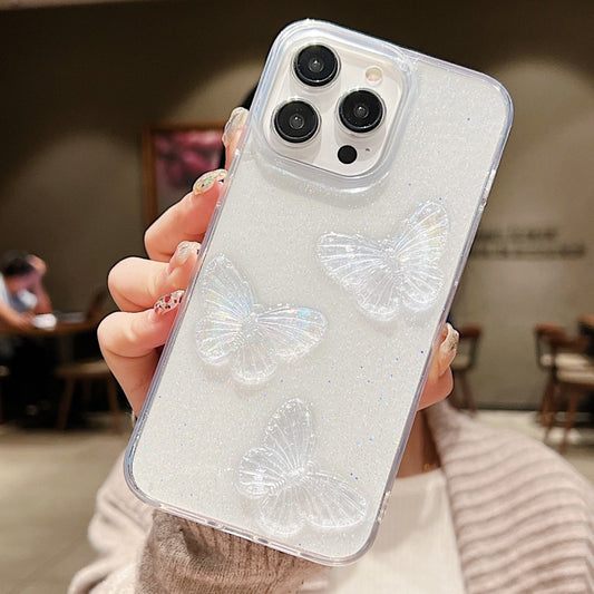 For iPhone 16 Pro Max Clear Crystal Butterflies TPU Phone Case(Transparent) by buy2fix
