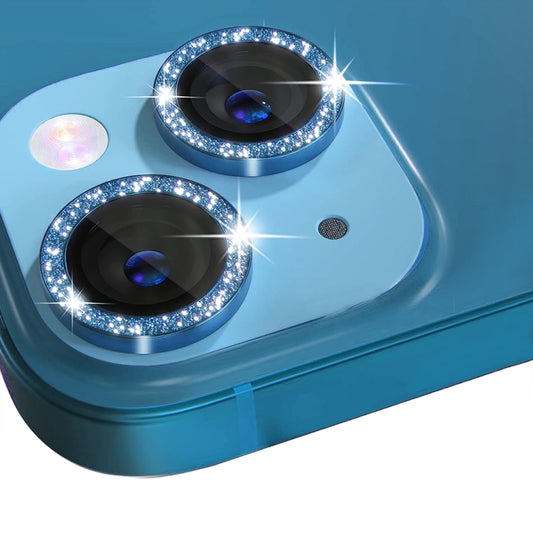 For iPhone 13 / 13 mini NORTHJO Camera Lens Tempered Glass Bling Glitter Metal Ring Film(Blue) - iPhone 13 Tempered Glass by NORTHJO | Online Shopping UK | buy2fix