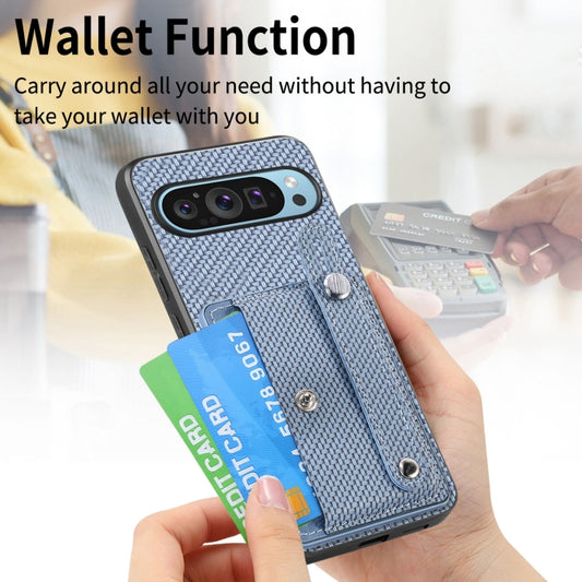 For Google Pixel 9 Pro Wristband Kickstand Card Wallet Back Cover Phone Case with Tool Knife(Blue) by buy2fix