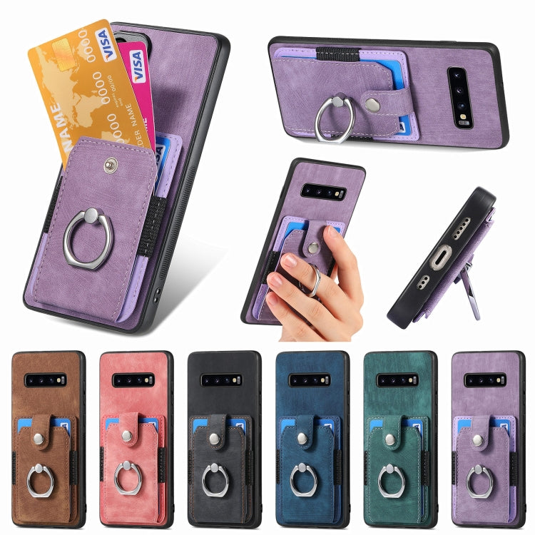 For Samsung Galaxy S25 5G Retro Skin-feel Ring Card Wallet Phone Case(Purple) by buy2fix