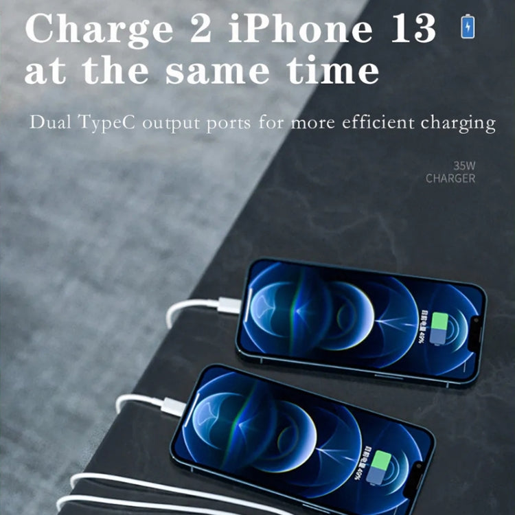 35W PD3.0 USB-C / Type-C Dual Port Charger with 1m Type-C to Type-C Data Cable, EU Plug by buy2fix