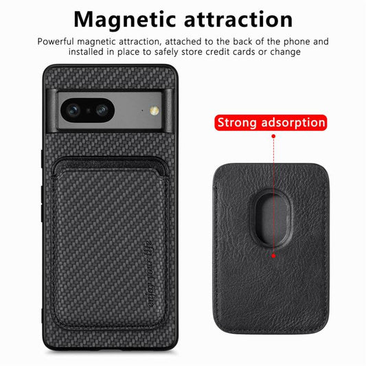 For Google Pixel 7 Carbon Fiber Leather Card Magsafe Phone Case(Black) by buy2fix