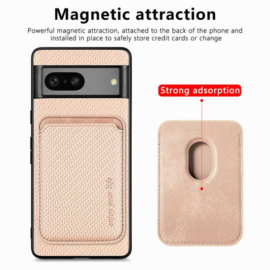 For Google Pixel 7 Carbon Fiber Leather Card Magsafe Phone Case(Khaki) by buy2fix