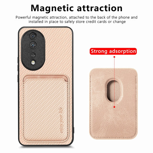 For Honor 80 Carbon Fiber Leather Card Magsafe Phone Case(Khaki) by buy2fix