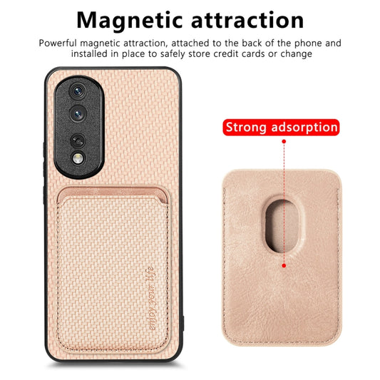 For Honor 80 Pro Carbon Fiber Leather Card Magsafe Phone Case(Khaki) by buy2fix
