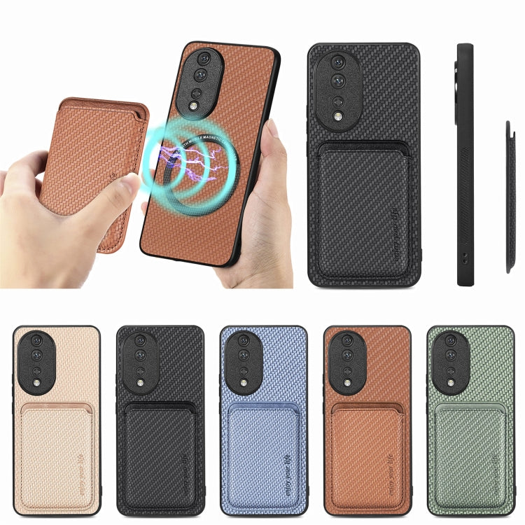 For Honor 80 Carbon Fiber Leather Card Magsafe Phone Case(Brown) by buy2fix