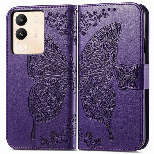 For vivo X100 Pro Butterfly Love Flower Embossed Leather Phone Case(Purple) by imak