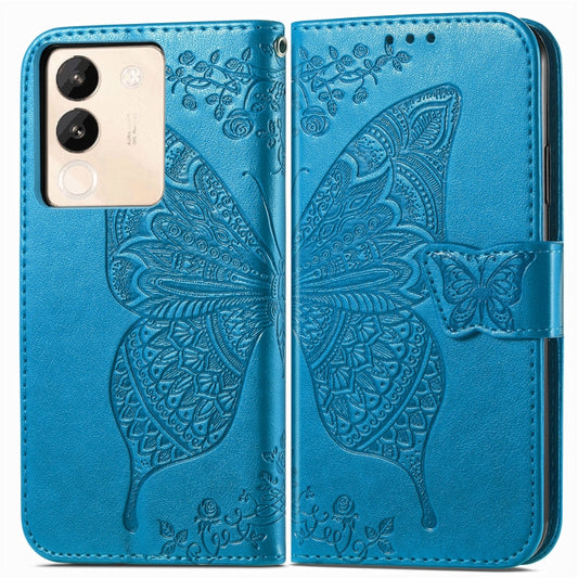 For vivo X100 Butterfly Love Flower Embossed Leather Phone Case(Blue) by imak