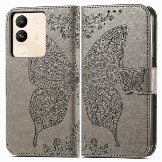 For vivo X100 Butterfly Love Flower Embossed Leather Phone Case(Gray) by imak