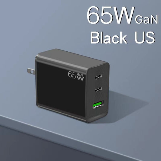 GaN PD65W Type-C x 2 + USB3.0 Laptop Adapter ,US Plug(Black) by buy2fix