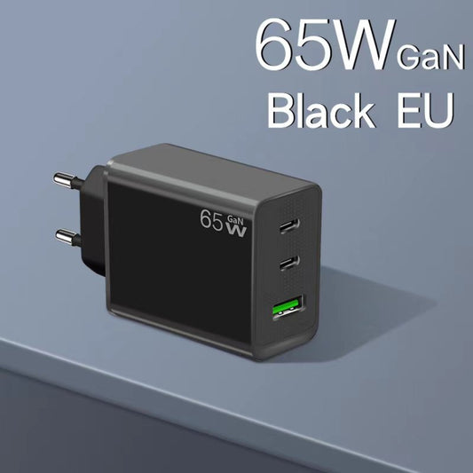 GaN PD65W Type-C x 2 + USB3.0 Laptop Adapter ,EU Plug(Black) by buy2fix