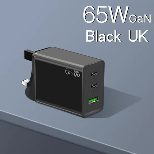 GaN PD65W Type-C x 2 + USB3.0 Laptop Adapter ,EU Plug(Black) by buy2fix