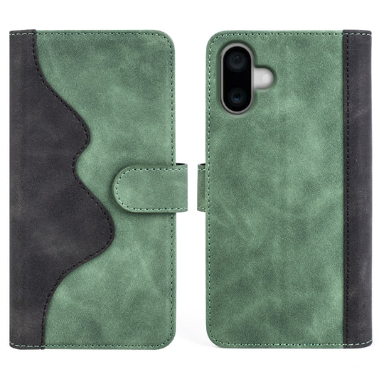 For iPhone 16 Stitching Horizontal Flip Leather Phone Case(Green) by buy2fix