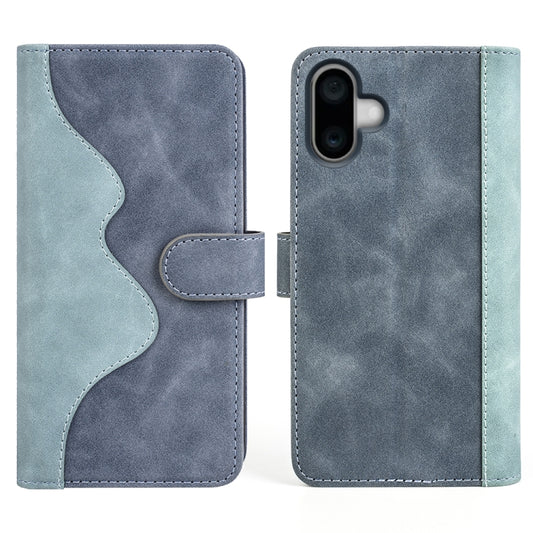 For iPhone 16 Plus Stitching Horizontal Flip Leather Phone Case(Blue) by buy2fix