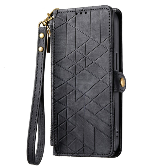 For Samsung Galaxy A21S Geometric Zipper Wallet Side Buckle Leather Phone Case(Black) by buy2fix