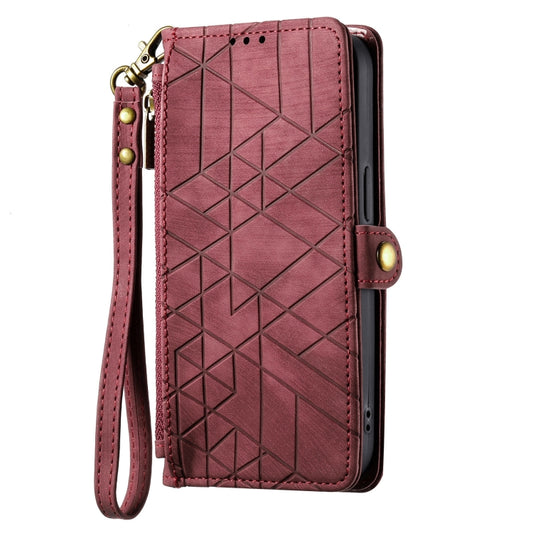 For Samsung Galaxy A52 5G Geometric Zipper Wallet Side Buckle Leather Phone Case(Red) by buy2fix