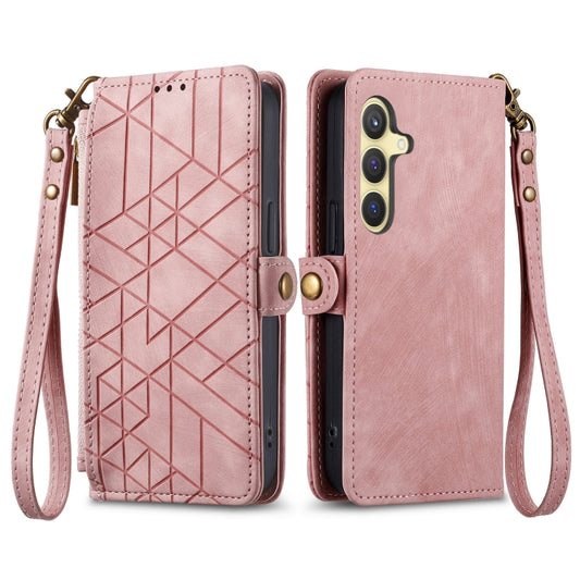 For Samsung Galaxy S24+ 5G Geometric Zipper Wallet Side Buckle Leather Phone Case(Pink) by buy2fix