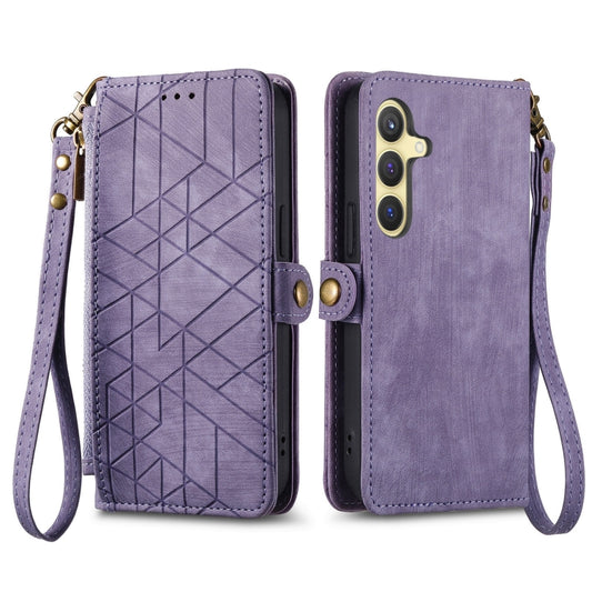 For Samsung Galaxy S25+ 5G Geometric Zipper Wallet Side Buckle Leather Phone Case(Purple) by buy2fix