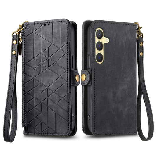 For Samsung Galaxy S25+ 5G Geometric Zipper Wallet Side Buckle Leather Phone Case(Black) by buy2fix