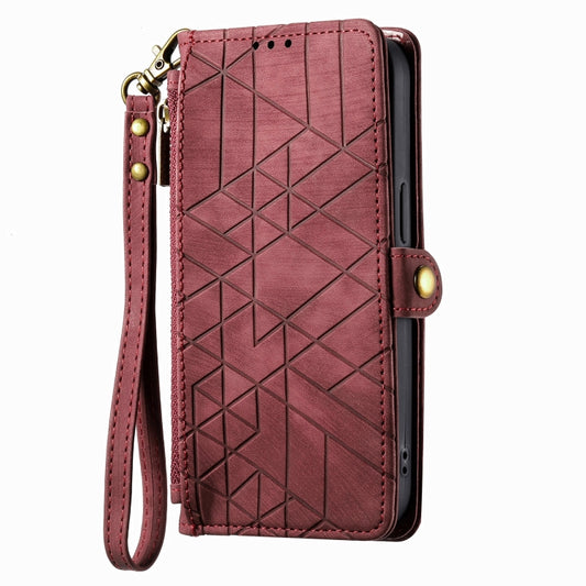 For Sony Xperia 5 III Geometric Zipper Wallet Side Buckle Leather Phone Case(Red) by buy2fix
