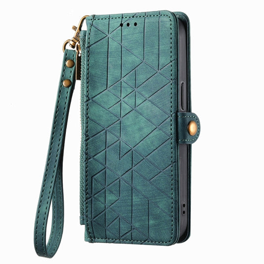 For Sony Xperia 10 IV Geometric Zipper Wallet Side Buckle Leather Phone Case(Green) by buy2fix