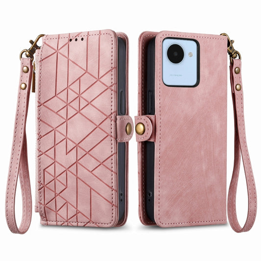 For Realme C53 Geometric Zipper Wallet Side Buckle Leather Phone Case(Pink) by buy2fix