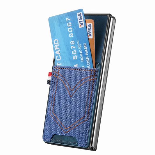 For Samsung Galaxy Z Fold5 JUNSUNMAY Denim Pattern Leather Skin PC Folding Phone Case with Card Slot(Blue) - Galaxy Z Fold5 Cases by JUNSUNMAY | Online Shopping UK | buy2fix