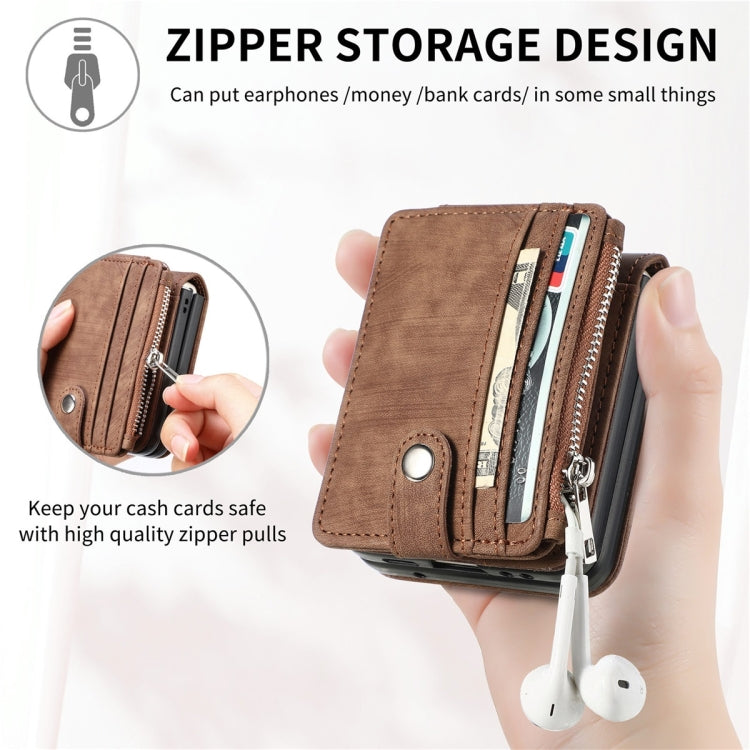 For Samsung Galaxy Z Flip5 JUNSUNMAY Wallet Leather Phone Case with Card Slots(Brown) - Galaxy Z Flip5 Cases by JUNSUNMAY | Online Shopping UK | buy2fix