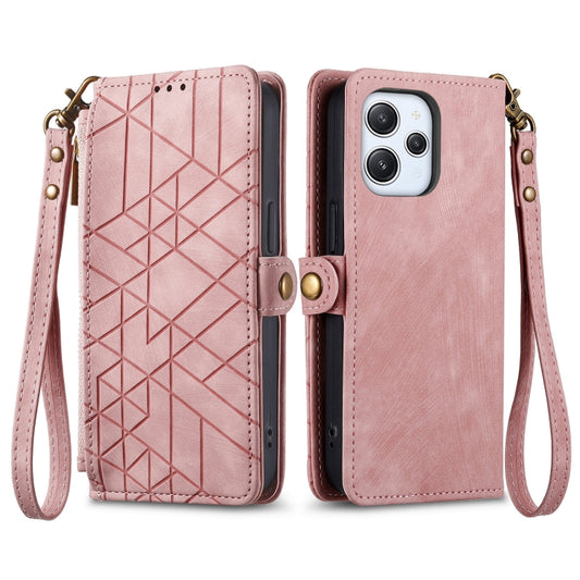 For Xiaomi Redmi 12 Geometric Zipper Wallet Side Buckle Leather Phone Case(Pink) by buy2fix